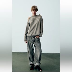 ZARA EXPOSED SHOULDER DENIM TOP XS NEW WITH TAGS